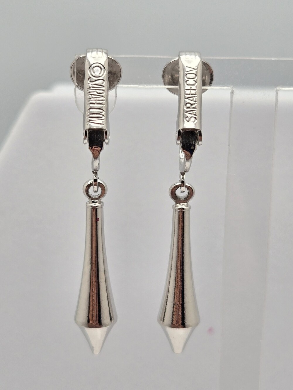 Vintage Sarah Coventry Canada Silver Tone Clip On Drop Earrings 1960s Signed - Picture 8 of 13